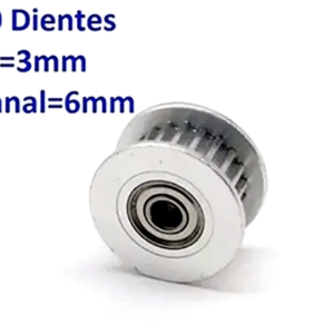 Polea GT2 Dentada 20 Dientes con rodamiento DI= 3mm para bandas 6mm de ancho.